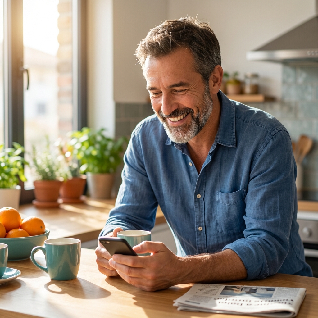 Padre tranquilo usando la app